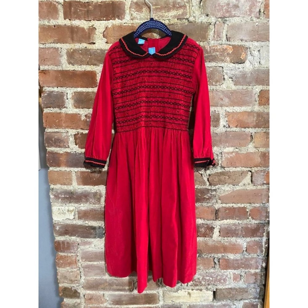 Anavini Hand Smocked Dress Red and Black Size 7